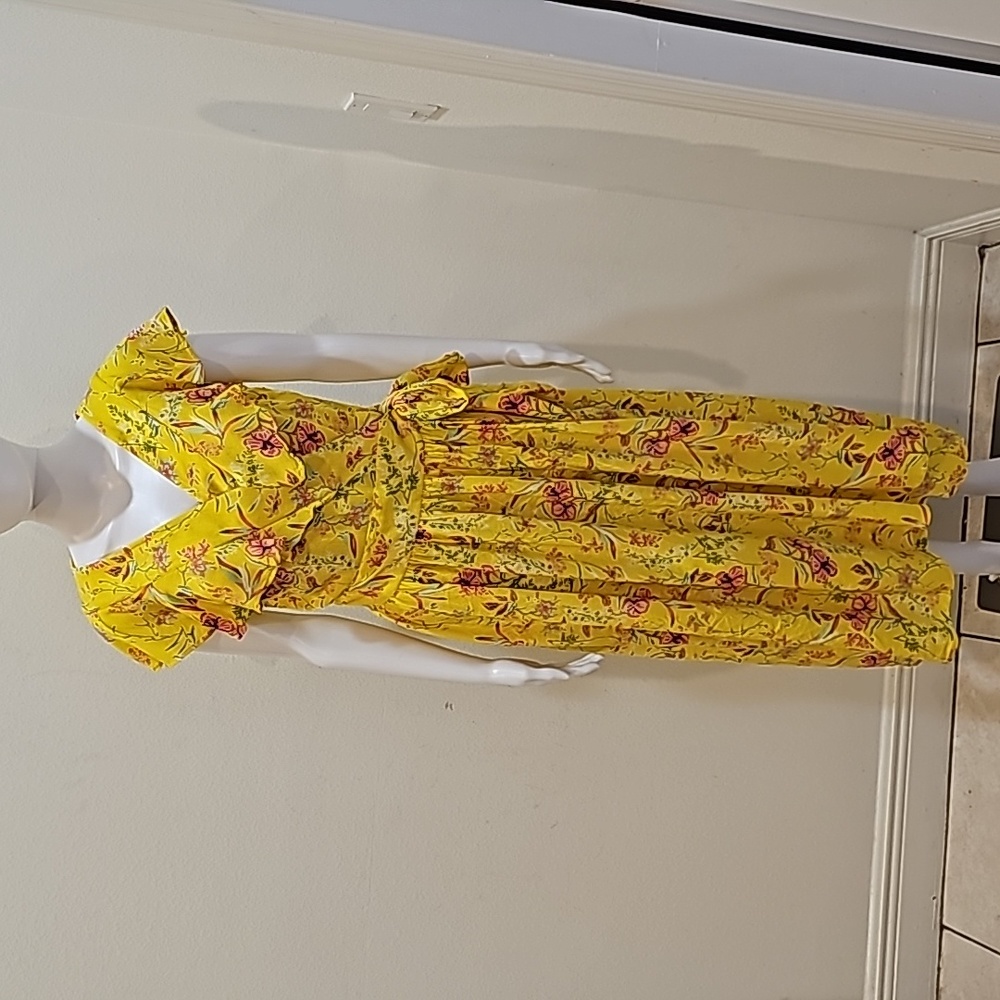 Sofia Womens Yellow Maxi Dress  Floral Short Sleeve Ruffle Size S - Picture 3 of 12